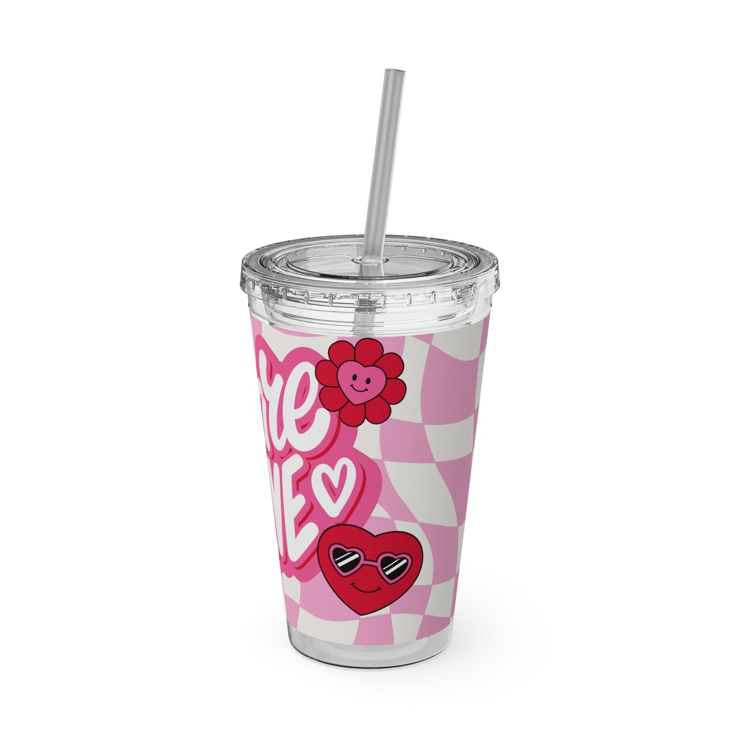 Cute Heart Design Tumbler with Straw - 16oz "Share the Love"