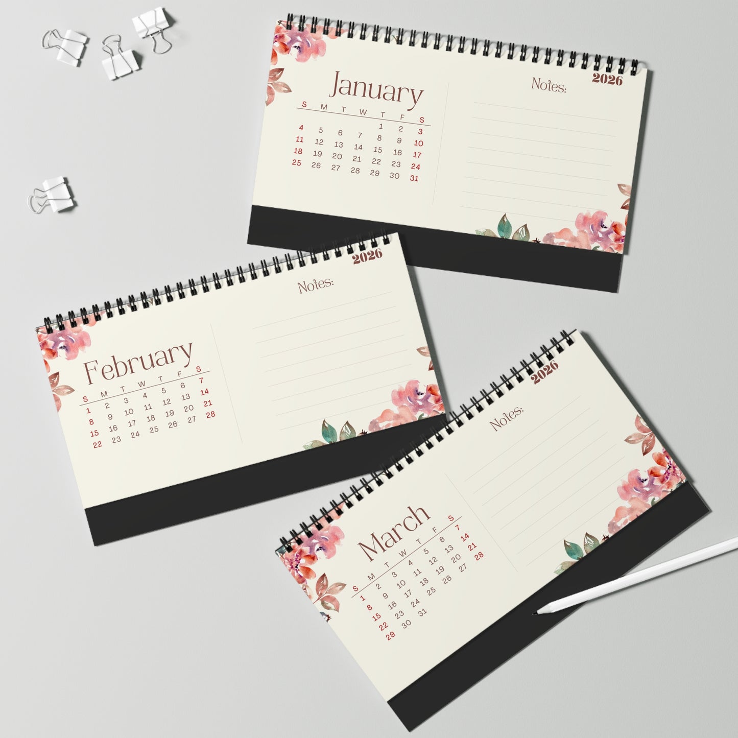 Floral Desktop Calendar 2026 - Elegant Home & Office Decoration