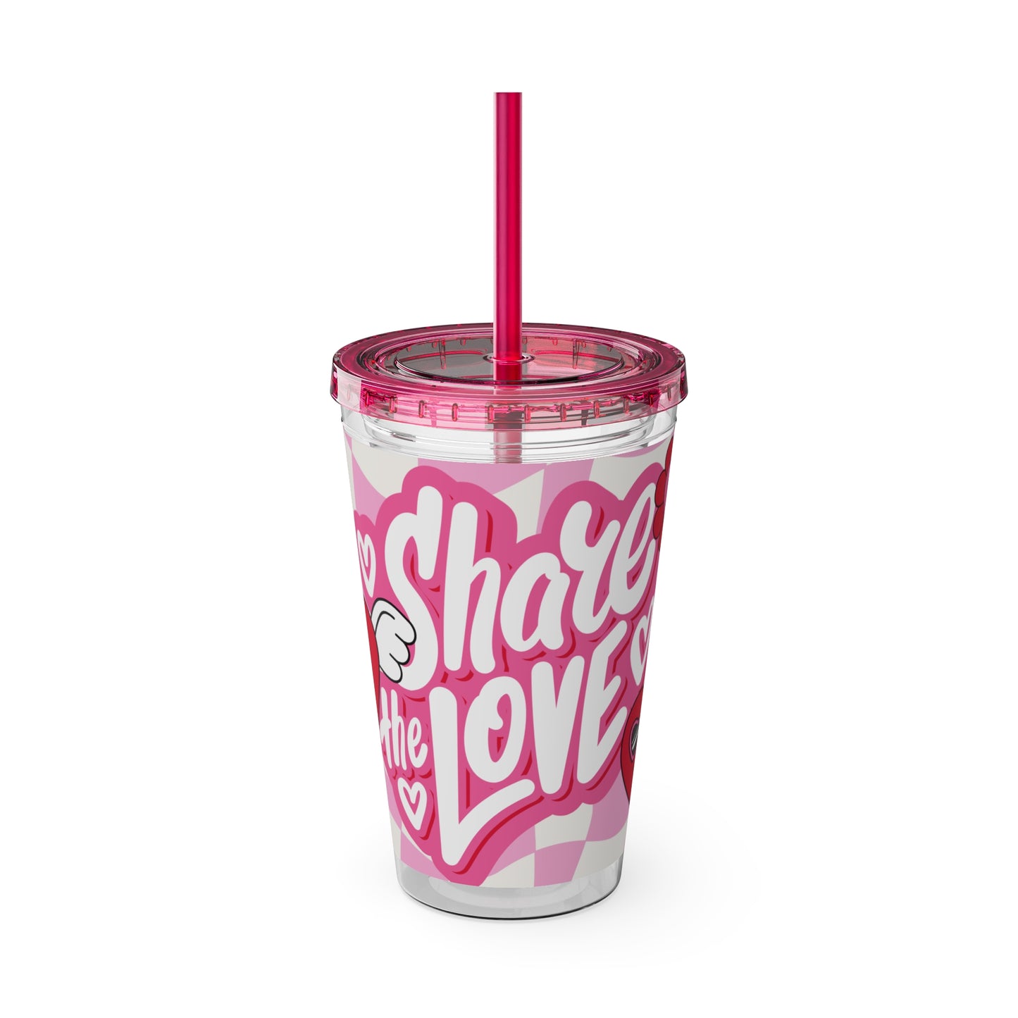 Cute Heart Design Tumbler with Straw - 16oz "Share the Love"