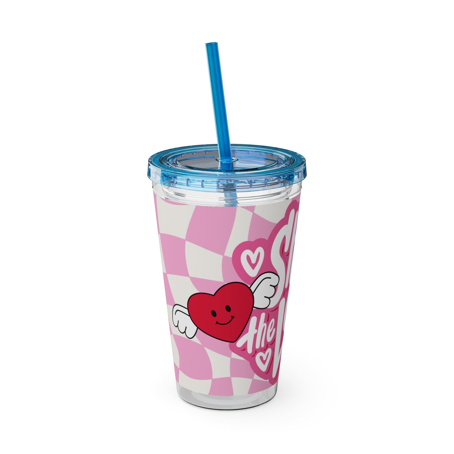 Cute Heart Design Tumbler with Straw - 16oz "Share the Love"