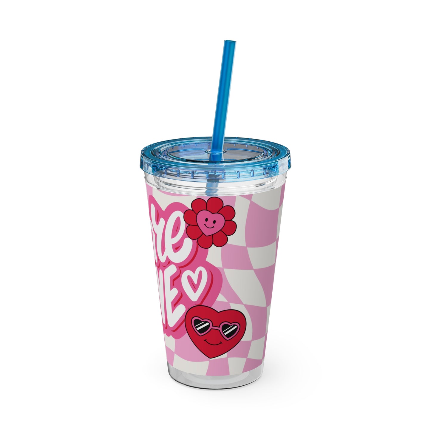 Cute Heart Design Tumbler with Straw - 16oz "Share the Love"