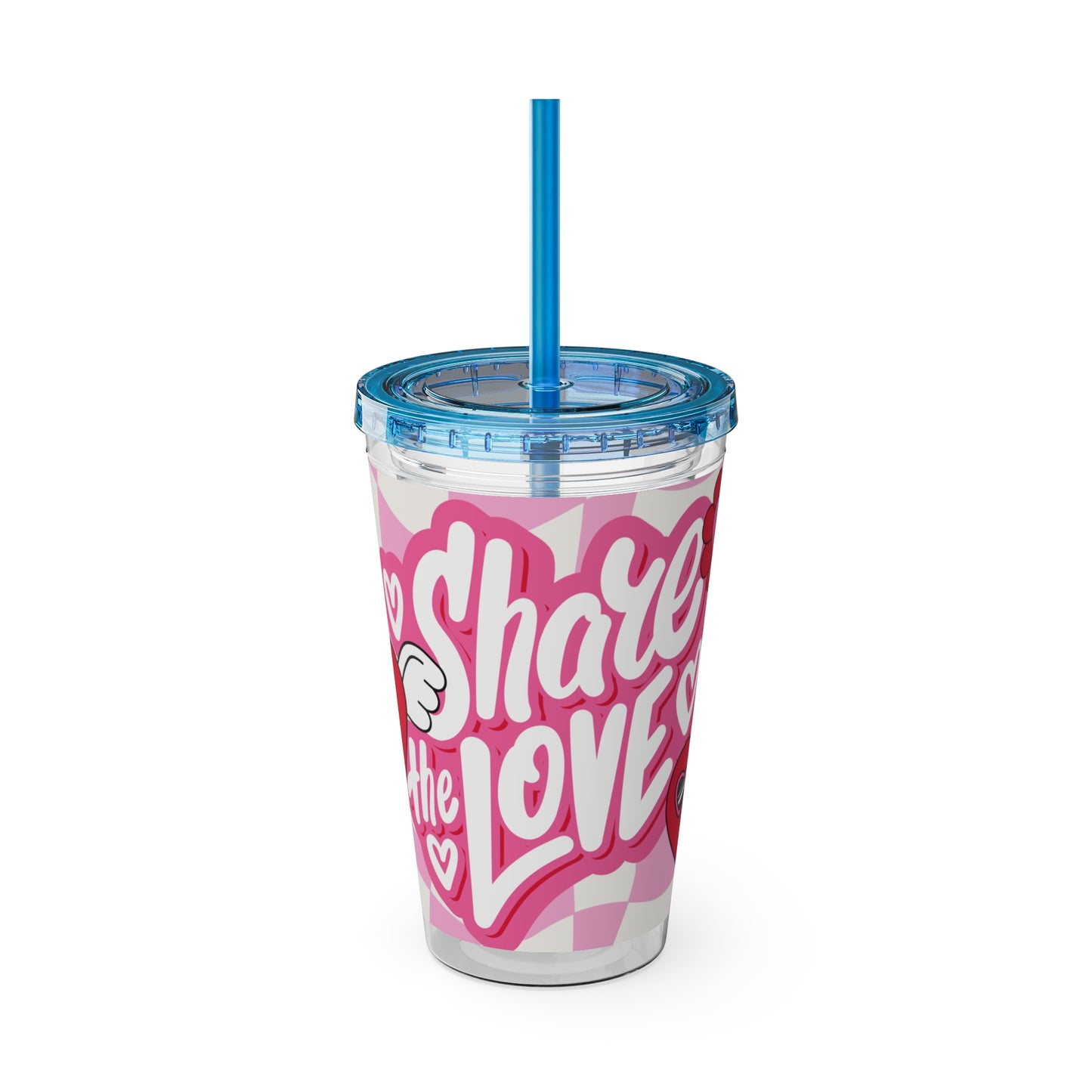 Cute Heart Design Tumbler with Straw - 16oz "Share the Love"