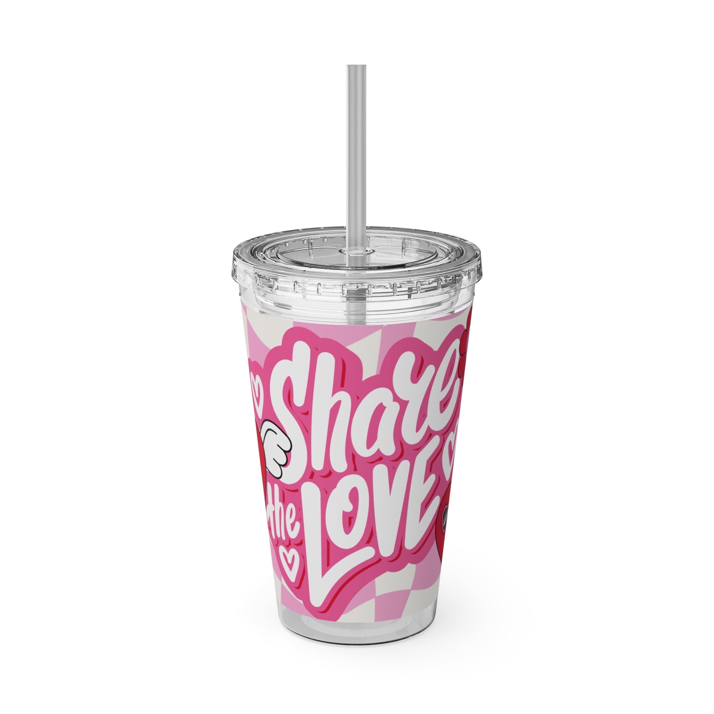 Cute Heart Design Tumbler with Straw - 16oz "Share the Love"