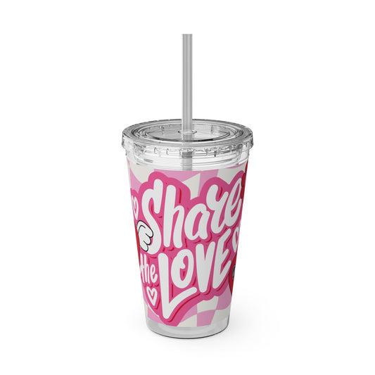 Cute Heart Design Tumbler with Straw - 16oz "Share the Love"