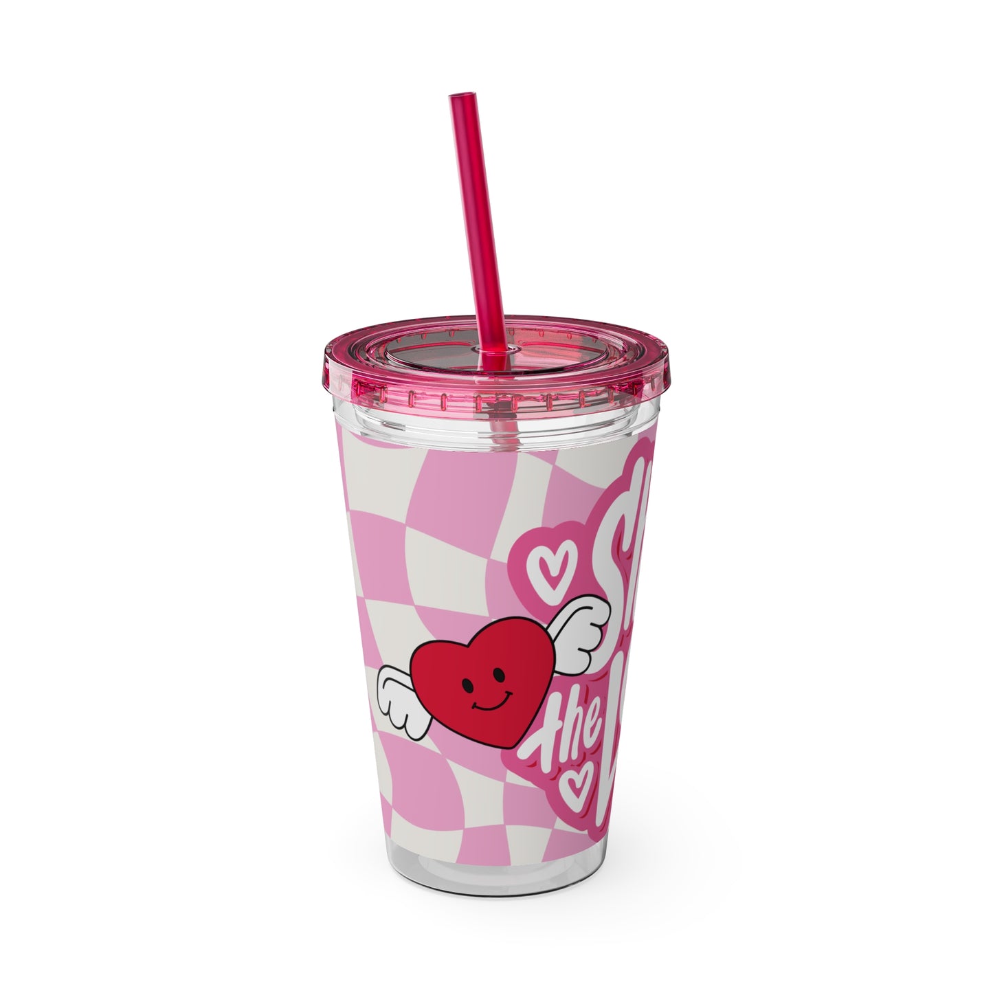 Cute Heart Design Tumbler with Straw - 16oz "Share the Love"