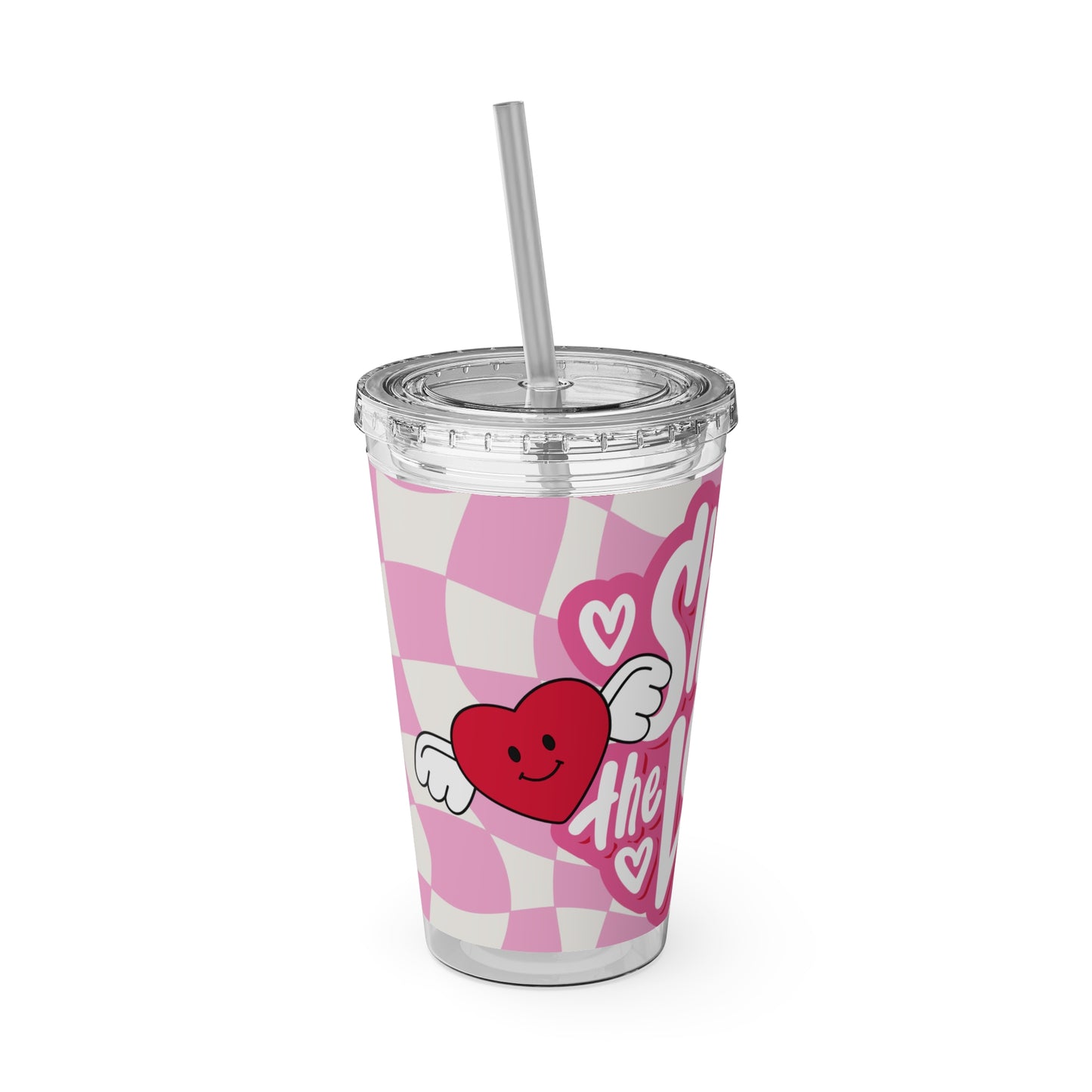 Cute Heart Design Tumbler with Straw - 16oz "Share the Love"
