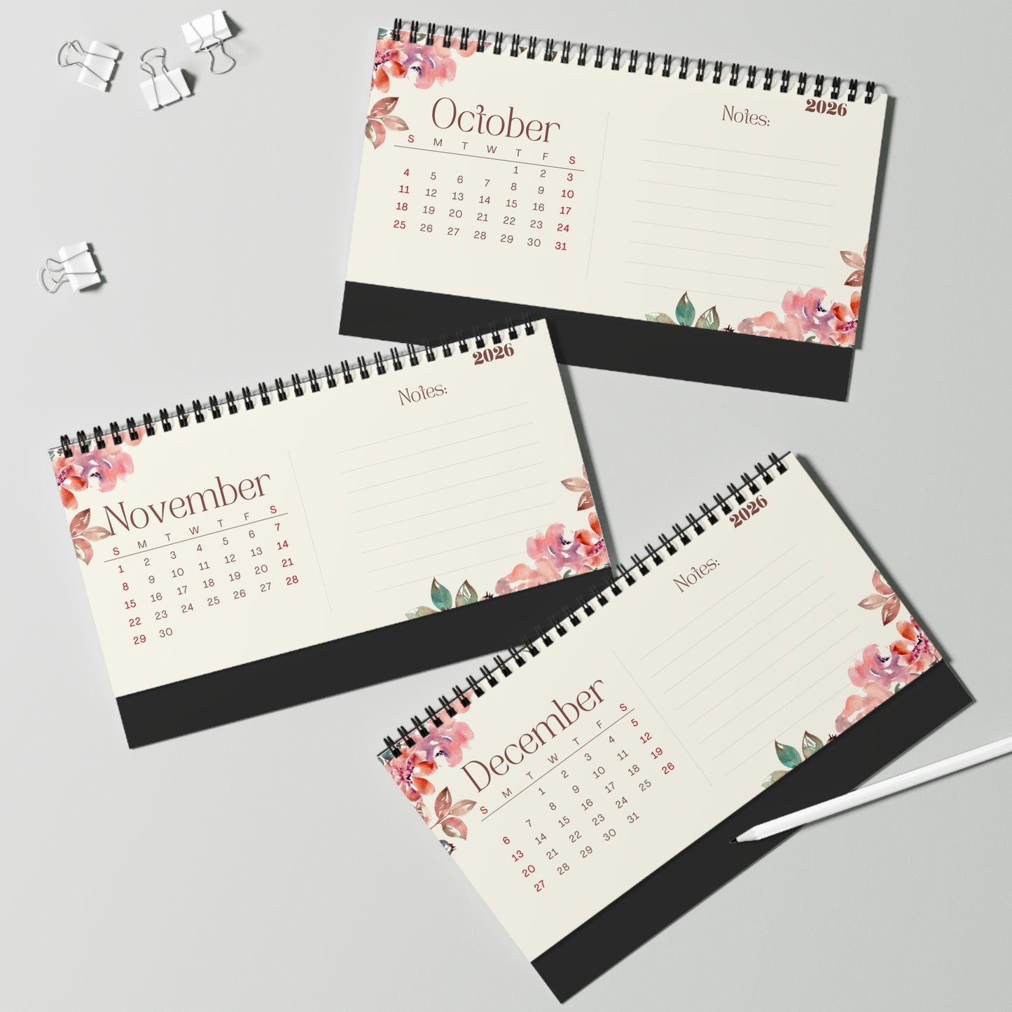 Floral Desktop Calendar 2026 - Elegant Home & Office Decoration
